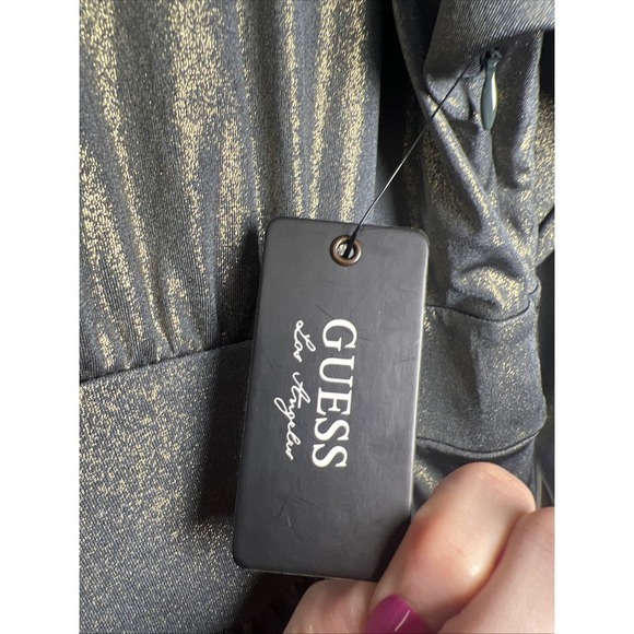 Guess Dolman Sleeve V-neck Metallic Stretch Jersey Dress Size 12 NWT - Picture 11 of 14